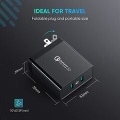 Sạc nhanh 2 cổng UGREEN CD161 – Sạc nhanh Quick Charge 3.0, tối đa 18W mỗi cổng – Sạc nhanh cho Samsung S9 S9+ S8 S8+ S7, Huawei Mate 10 P10, Oneplus 5T, Nexus 5X 6P, Xiaomi