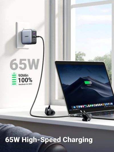 Bộ Sạc Ugreen 65W Nexode GaN CD296  3 Cổng USB-C và Đầu Cắm US/UK/EU cho Du Lịch