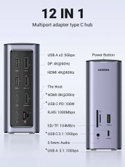 Bộ chuyển đổi Type C Ugreen 90325 đang năng 12-in-1 MicroSD, DisplayPort, Ethernet, HDMI, USB 3.2 Gen 1, Secure Digital Card, USB 3.2 Gen 2