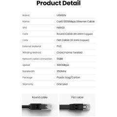 Dây cáp mạng Cat6 dẹt UGREEN NW102 màu đen