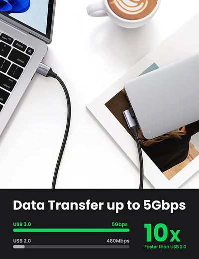 Cáp sạc nhanh Type C và truyền dữ liệu 1 đầu 90 độ Ugreen US385