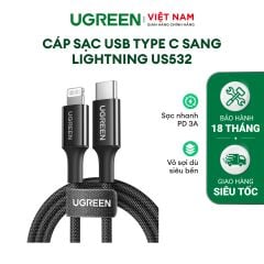 Cáp sạc nhanh Iphone USB-C to Lightning Ugreen US532 chuẩn MFi, dài 1m, Sạc & Đồng bộ dữ liệu