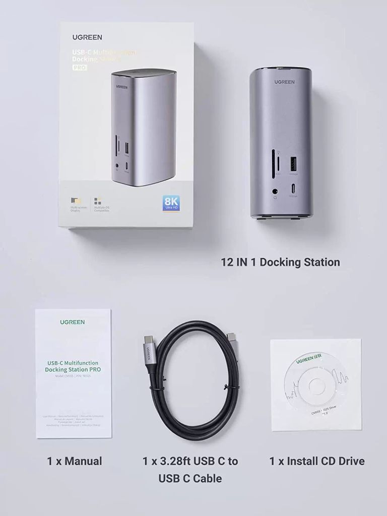 Bộ chuyển đổi Type C Ugreen 90325 đang năng 12-in-1 MicroSD, DisplayPort, Ethernet, HDMI, USB 3.2 Gen 1, Secure Digital Card, USB 3.2 Gen 2