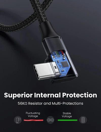 Cáp sạc nhanh Type C và truyền dữ liệu 1 đầu 90 độ Ugreen US385