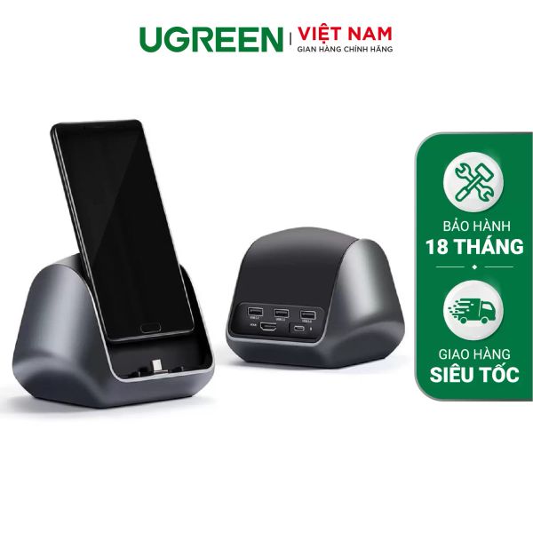 Hub Type C UGREEN CM181 – Mở rộng sang 3 cổng USB 3.0, HDMI, hỗ trợ PD, kiêm chức năng giá đỡ, cốc sạc cho điện thoại thông minh