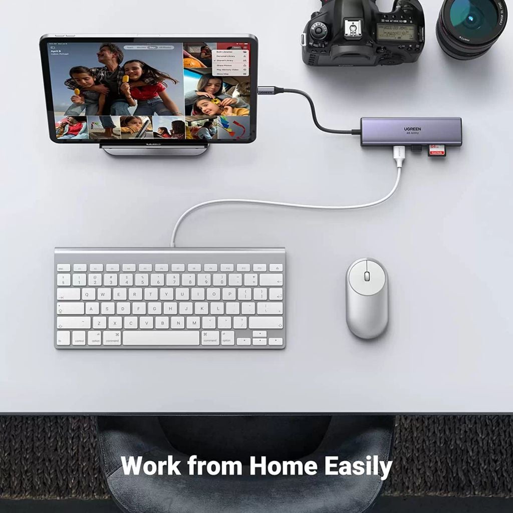 Bộ chuyển đổi Type C UGREEN 60515  2xUSB 3.0, HDMI, RJ45, SD, TF + PD