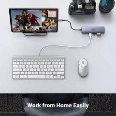 Bộ chuyển đổi Type C UGREEN 60515  2xUSB 3.0, HDMI, RJ45, SD, TF + PD