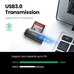 Đầu đọc thẻ TF SD UGREEN CM406 đọc 2 thẻ một lúc Cổng USB 3.0 truyền tải tốc độ cao 5Gbps