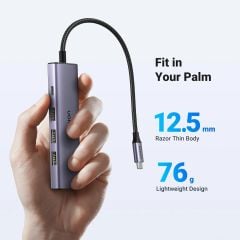 Hub USB-C Ugreen 15597 sạc nhanh 100W, HDMI 4K@60Hz 3 cổng USB-A 3.0, HDM, USB-C