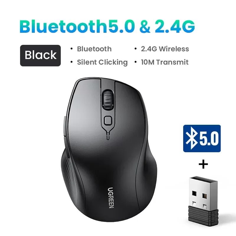 Chuột máy tính không dây UGREEN MU101 thiết kế công thái học siêu êm, Bluetooth 5.0