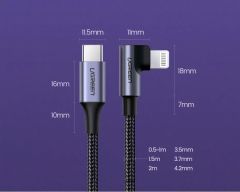 Dây cáp sạc nhanh Lightning type C Ugreen US305 US vuông góc