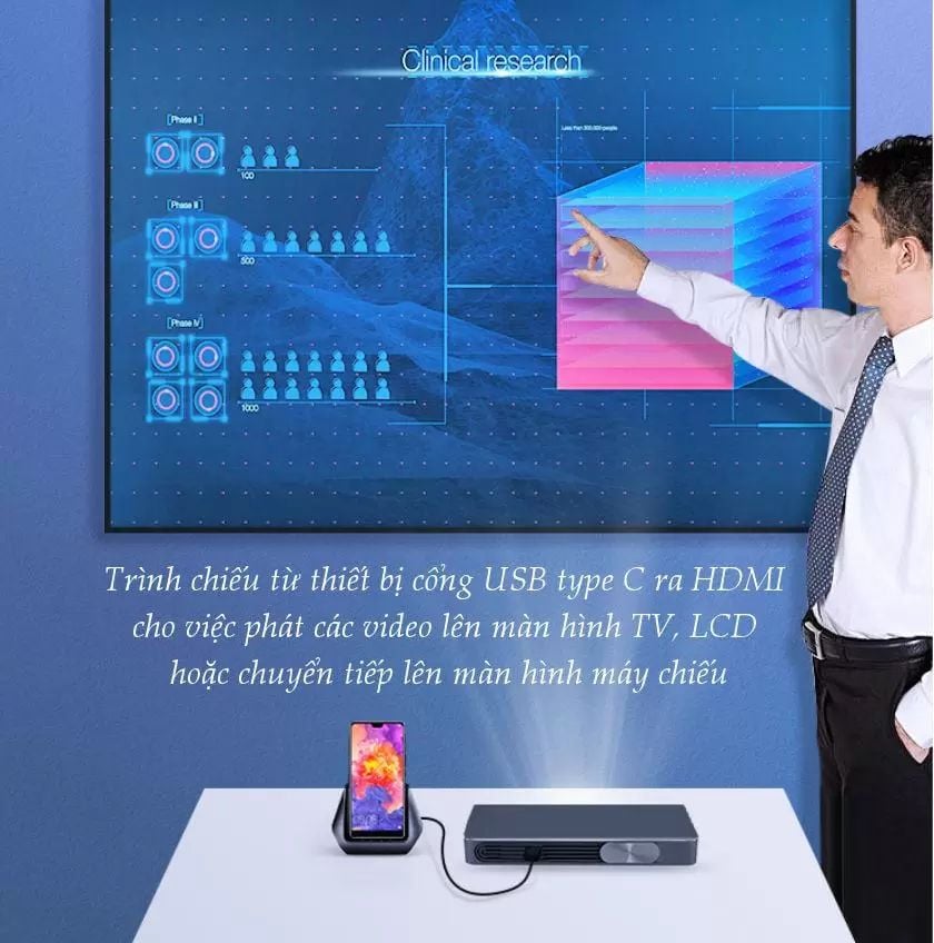 Hub Type C UGREEN CM181 – Mở rộng sang 3 cổng USB 3.0, HDMI, hỗ trợ PD, kiêm chức năng giá đỡ, cốc sạc cho điện thoại thông minh