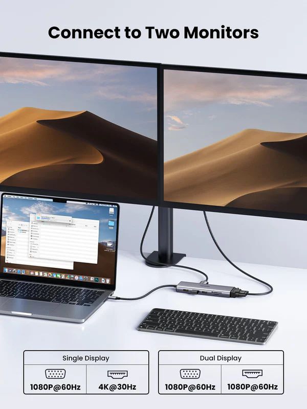 HUB chuyển đổi Type C Ugreen 15601 USB-C sang 3xUSB-A 3.0 + HDMI + VGA+ RJ45(LAN) + SD/TF +3.5mm+PD 4K30Hz