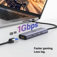 Hub USB-C ra HDM 4K@30Hz , PD 100W Ugreen 15598 USB A+HDMI+RJ45+PD Converter 4K@30Hz  with PD