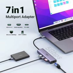 Bộ chuyển đổi Type C UGREEN 60515  2xUSB 3.0, HDMI, RJ45, SD, TF + PD