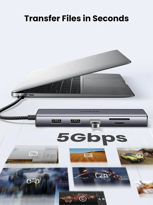 HUB chuyển đổi Type C Ugreen 15601 USB-C sang 3xUSB-A 3.0 + HDMI + VGA+ RJ45(LAN) + SD/TF +3.5mm+PD 4K30Hz