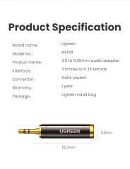Đầu chuyển 3.5mm đực sang 6.5mm cái UGREEN AV168 mạ vàng, chống suy hao