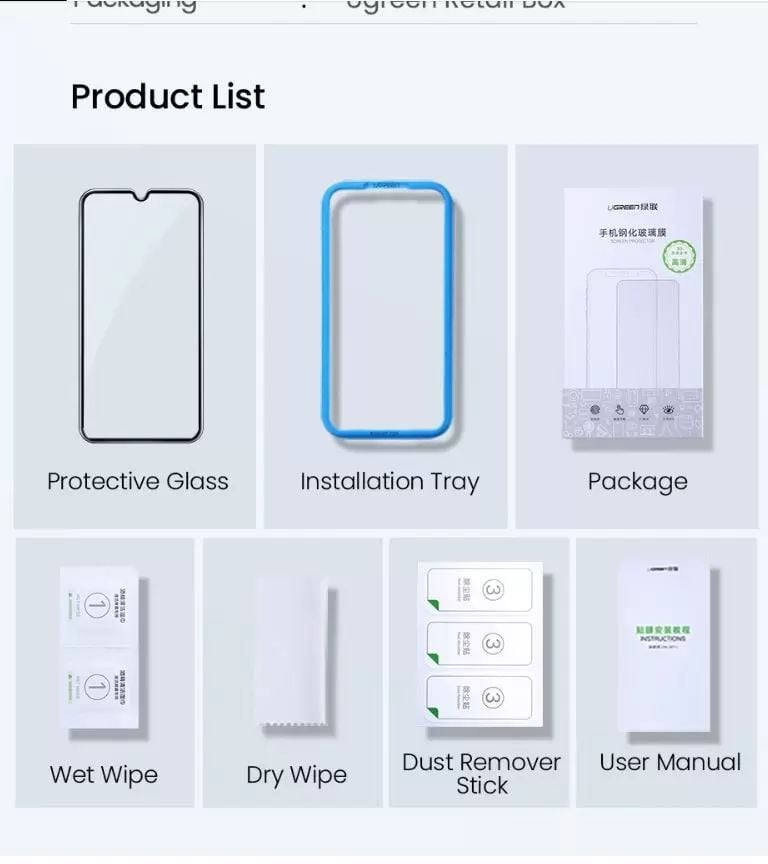 Miếng dán cường lực Xiaomi 8 UGREEN SP124 – Dán tràn viền HD – Độ cứng 9H hống trầy xước, bám vân tay (2 miếng/hộp)