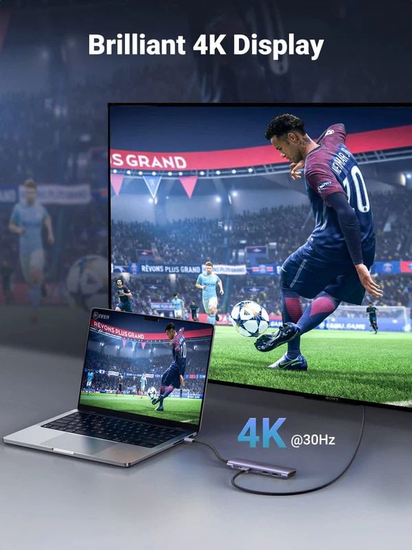 Hub Type-C 7 cổng Ugreen 15214, 2xUSB-A 3.0 +USB-C+HDMI 4K@30Hz + PD 100W