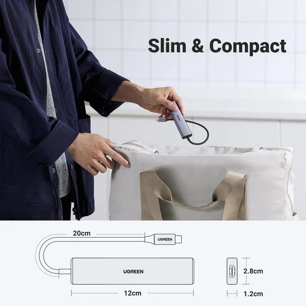 Hub chuyển đổi Type C Ugreen 15495 HDMI 4K@30Hz, USB 2.0, USB 3.0, Sạc PD 100W