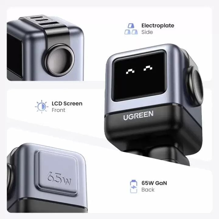 Củ sạc nhanh 65W RoboGaN Mini Ugreen CD361 sạc nhanh 65W, chân dẹt