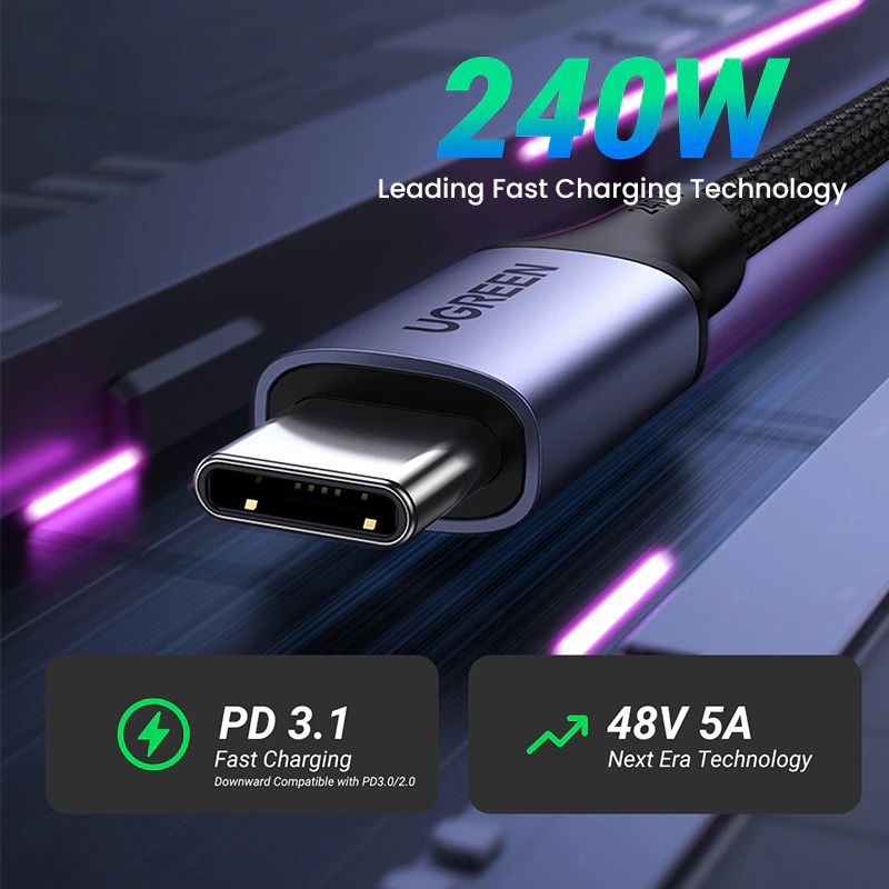 Cáp sạc nhanh và truyền dữ liệu Type C 240W Ugreen US535