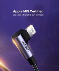 Dây cáp sạc nhanh Lightning type C Ugreen US305 US vuông góc