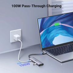 Hub USB-C Ugreen 15597 sạc nhanh 100W, HDMI 4K@60Hz 3 cổng USB-A 3.0, HDM, USB-C