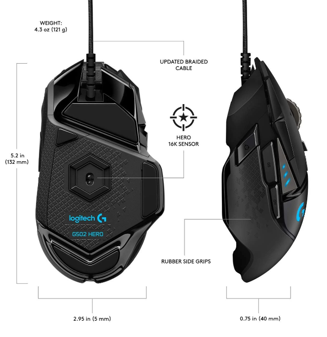 Chuột gaming Logitech G502 HERO (Đen)