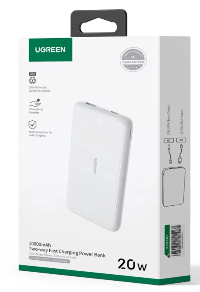 Pin sạc dự phòng UGREEN PB200 10000mAh Cổng sạc 2 chiều PD20W+20W, Sạc nhanh thông minh Power X, pin ATL