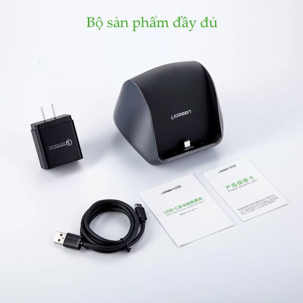Hub Type C UGREEN CM181 – Mở rộng sang 3 cổng USB 3.0, HDMI, hỗ trợ PD, kiêm chức năng giá đỡ, cốc sạc cho điện thoại thông minh