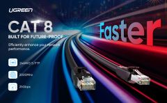 Cáp mạng Cat8 UGREEN NW121 – 2000MHz 25Gbps lõi đồng nguyên chất 24AWG, đầu tiếp mạ vàng