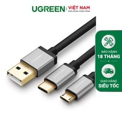 Cáp sạc nhanh 2 trong 1  UGREEN US196 – Sạc nhanh QC 3.0 2.0 cổng Micro USB và Type C