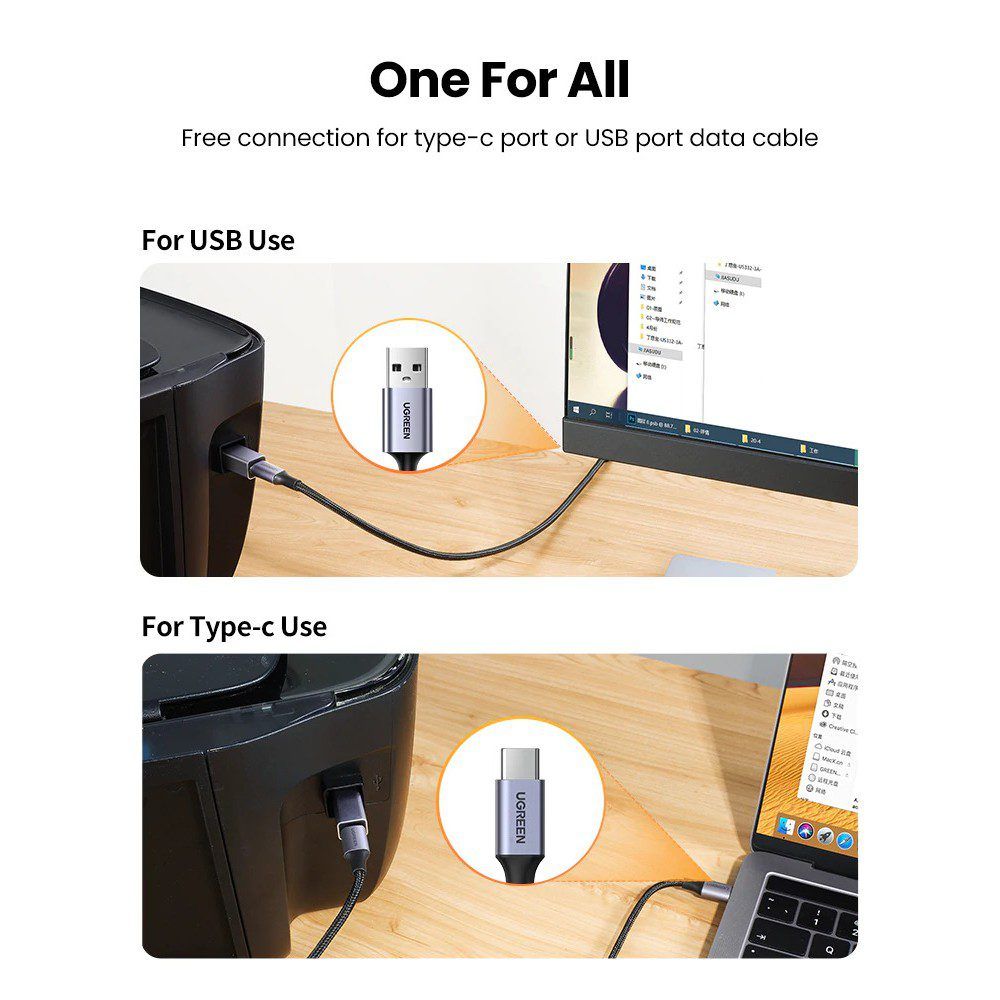 Đầu chuyển Type C sang cổng máy in USB B UGREEN US382 – Tốc độ truyền 480Mbs