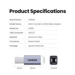 Đầu chuyển Type C sang cổng máy in USB B UGREEN US382 – Tốc độ truyền 480Mbs