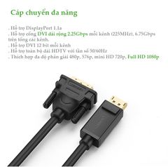 Dây cáp DisplayPort đực sang DVI-D (24+1) đực hỗ trợ 1920×1200 dài 1-8M UGREEN DP103