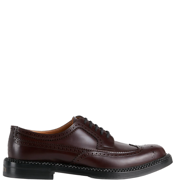  Giày Nam Gucci Lace Up Brogue Dark Bordeaux Leather 'Brown' 