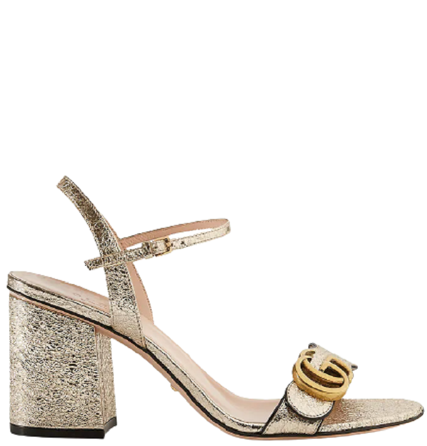  Dép Gucci Nữ Metallic Laminate Mid Heel Sandal 'Gold' 