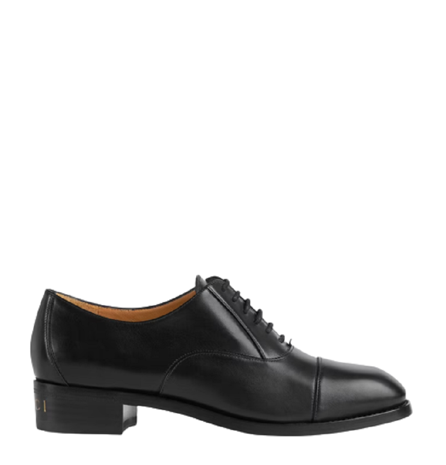  Giày Nữ Gucci Lace Up Leather 'Black' 