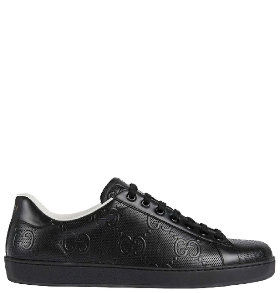  Giày Nam Gucci Ace GG Embossed Sneaker 'Black Leather' 