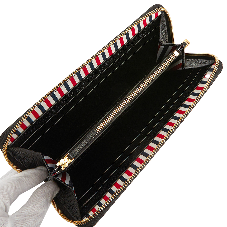 Thom Browne｜LONG WALLETS (FAW098A 00198 001) Thom Browne Pebble Grain Leather Wide RWB Grosgrain Flap