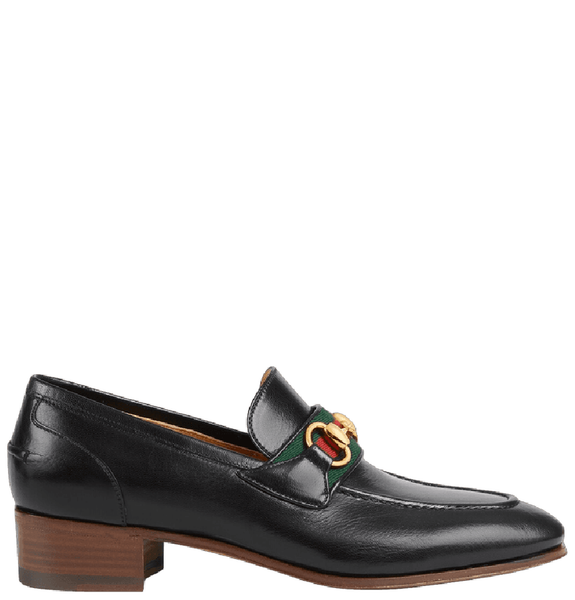  Giày Nữ Gucci Loafer Horsebit Web Leather 'Black' 