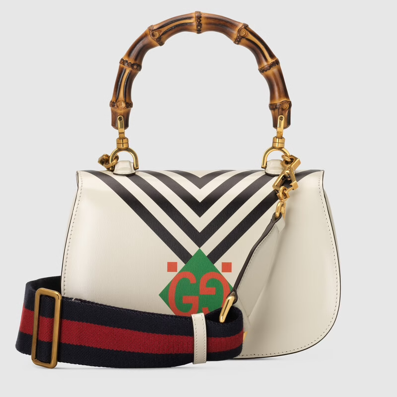  Túi Nữ Gucci Small Top Handle With Bamboo 'White Leather' ‎ 