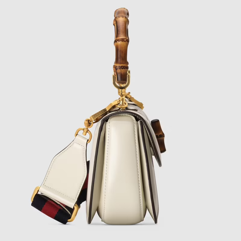  Túi Nữ Gucci Small Top Handle With Bamboo 'White Leather' ‎ 