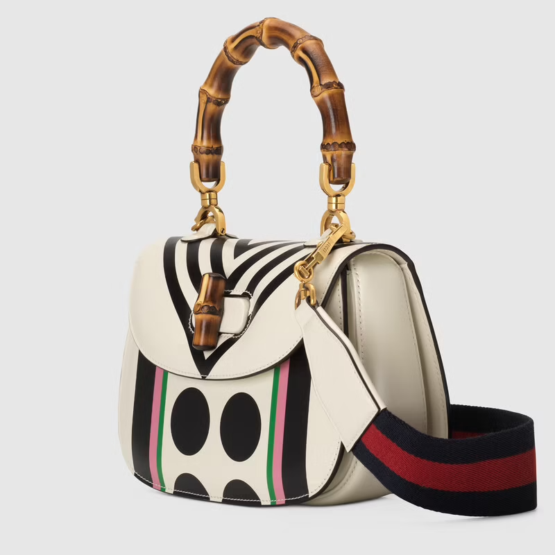  Túi Nữ Gucci Small Top Handle With Bamboo 'White Leather' ‎ 