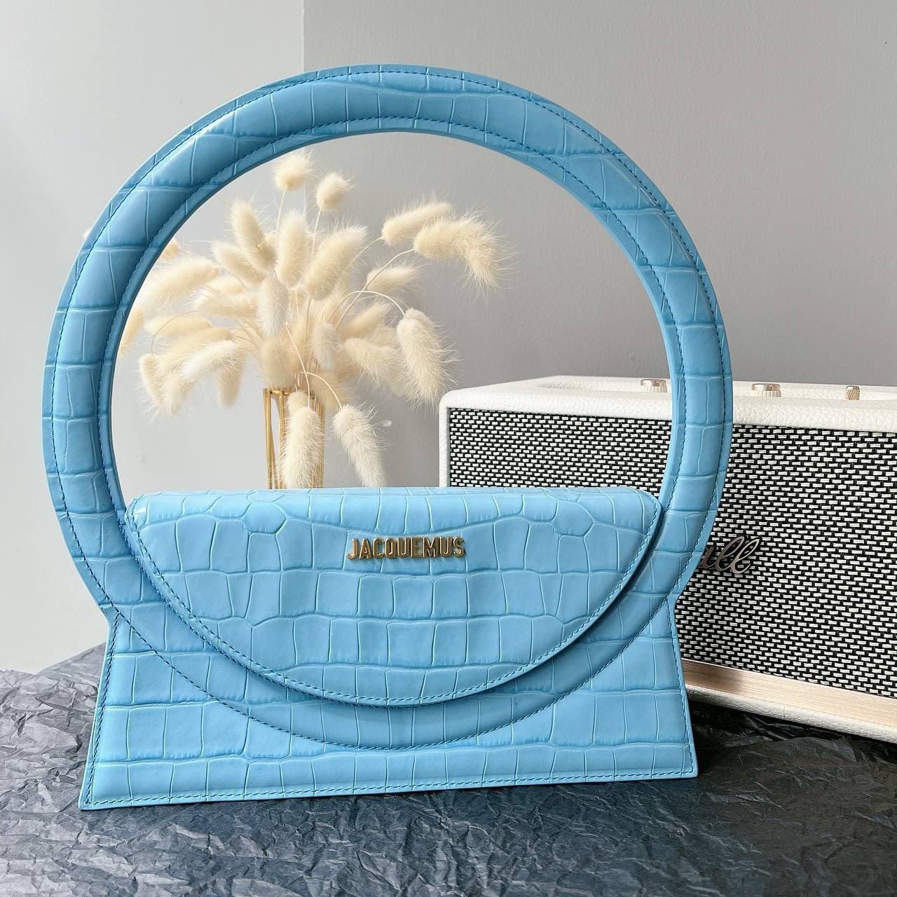  Túi Nữ Jacquemus Le Sac Rond 'Croco Blue' 