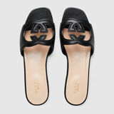  Dép Nữ Gucci Interlocking G Cut-Out Slide Sandal 'Black Leather' 