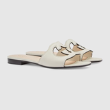  Dép Nữ Gucci Interlocking G Cut-Out Slide Sandal 'White Leather' 