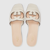  Dép Nữ Gucci Interlocking G Cut-Out Slide Sandal 'White Leather' 
