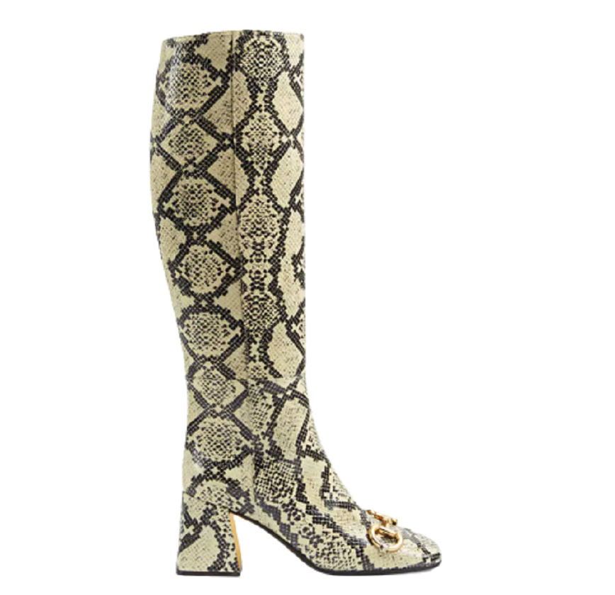  Giày Nữ Gucci Knee High Boot With Horsebit Python Print Leather 